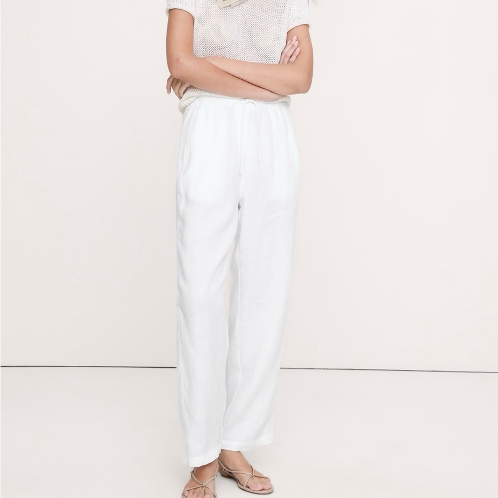 Banana Republic White Drawstring Wide-Leg Pants